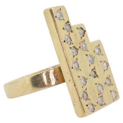 Bague à diamants lourds 14k/ 18k. Bague en diamant à trois barres personnalisée, 0,54 carat en vente