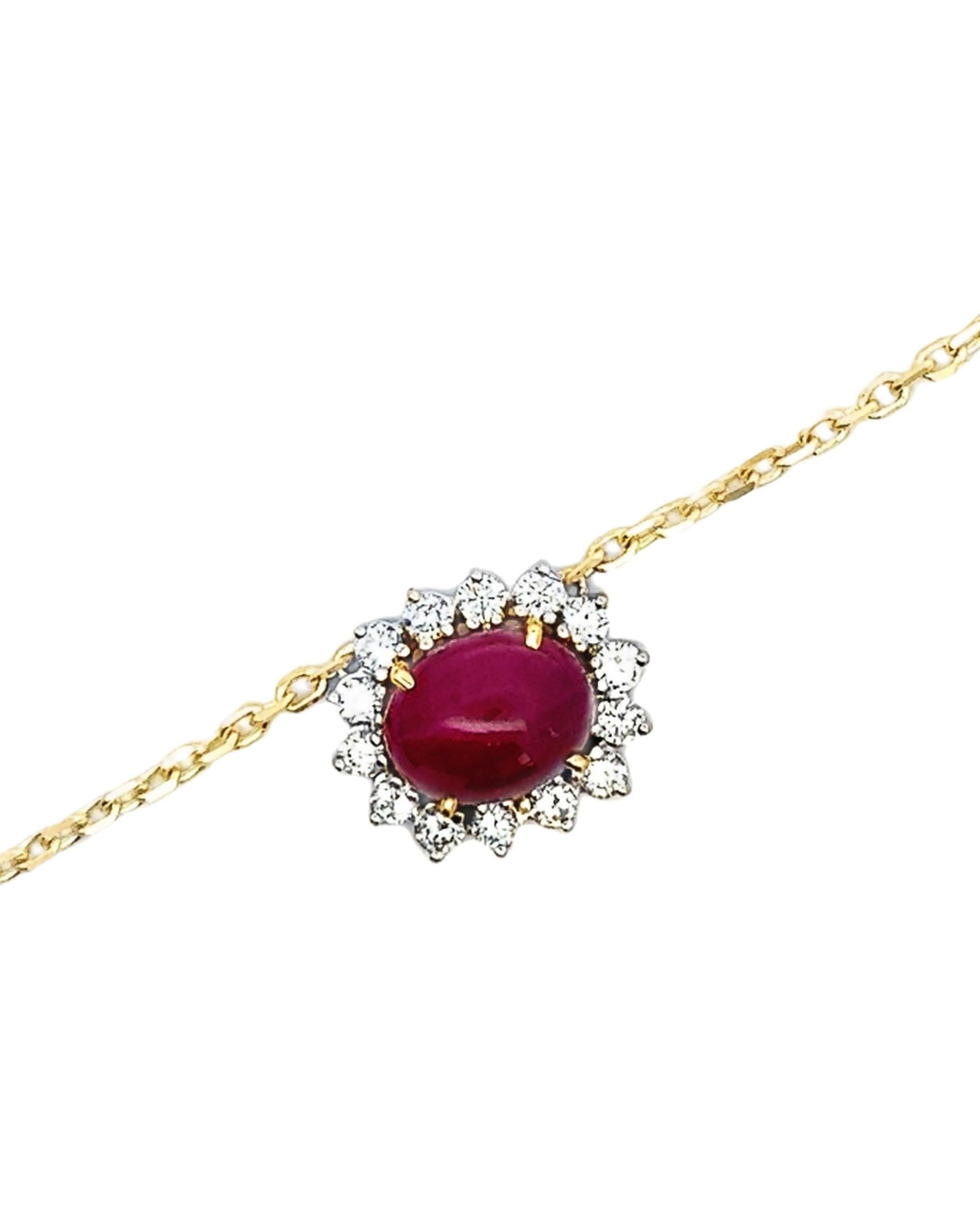 Contemporaneo Collana di rubini e diamanti cabochon in oro giallo 14K e 18K in vendita