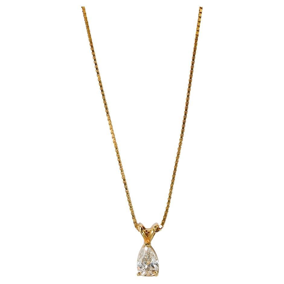 14K & 18K Yellow Gold Pear Shaped Diamond Pendant Necklace 0.98ct For Sale