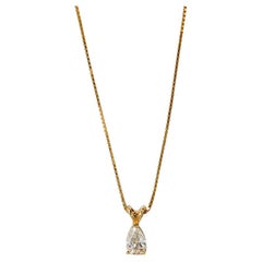 14K & 18K Yellow Gold Pear Shaped Diamond Pendant Necklace 0.98ct