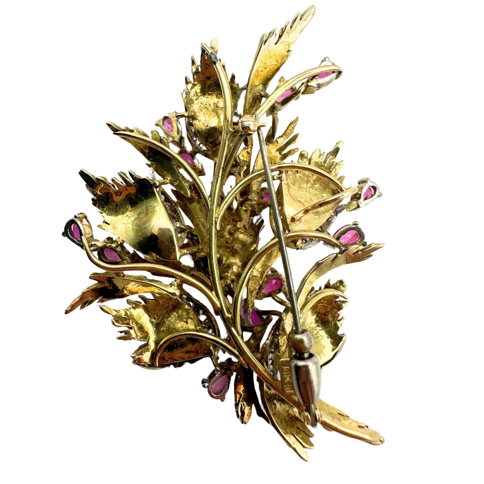 Spilla con diamante e rubino a forma di pera 14k 1960 In condizioni buone in vendita a New York, NY