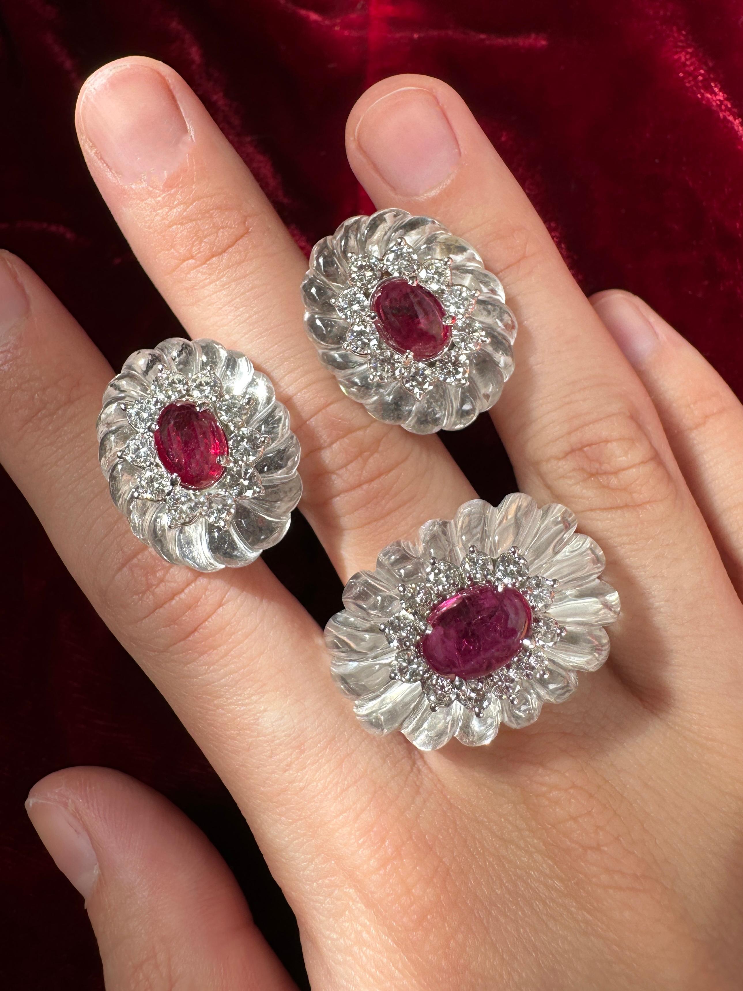 14k 1960's Rock Crystal Diamond and Ruby Ring For Sale 4