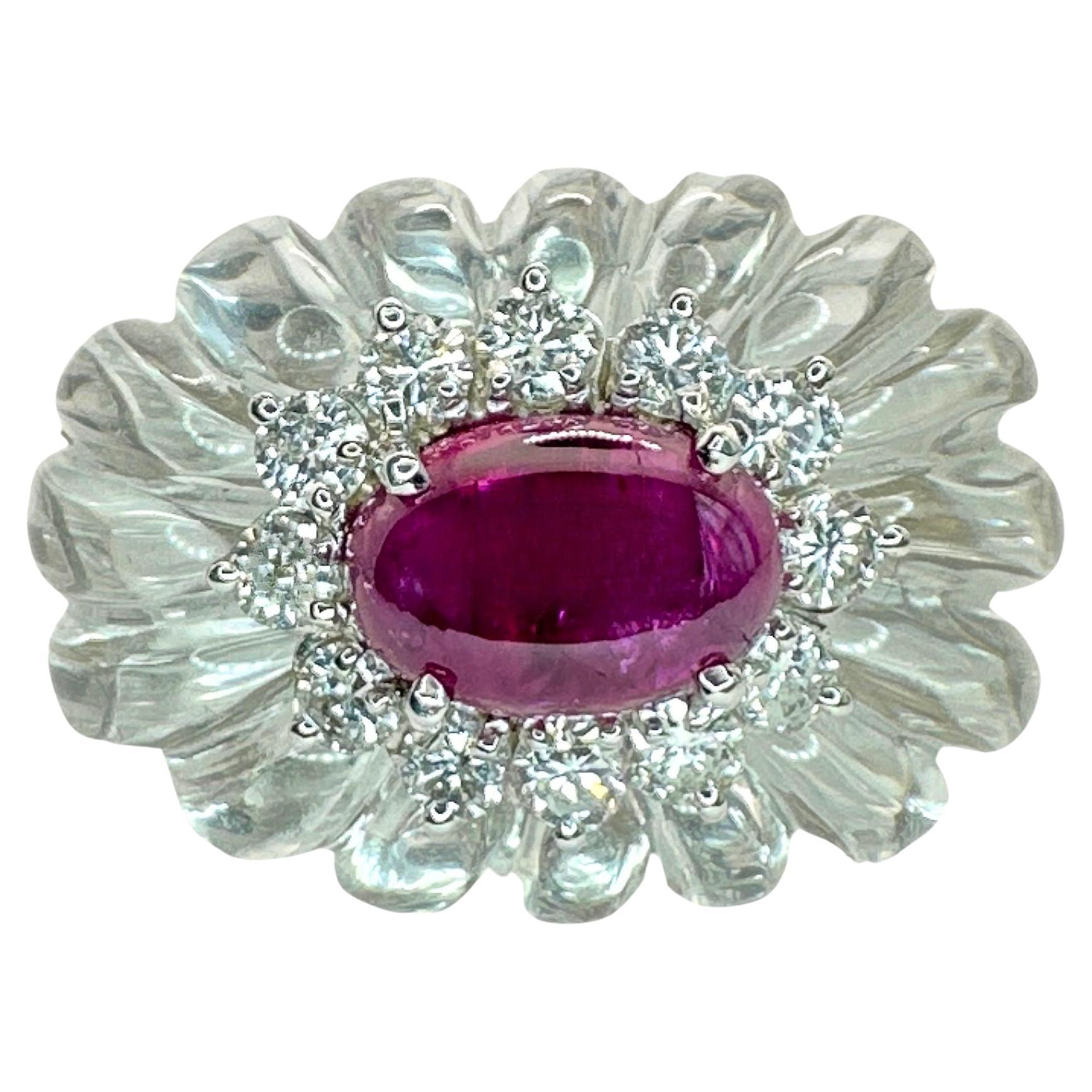 14k 1960's Bergkristall Diamant und Rubin Ring