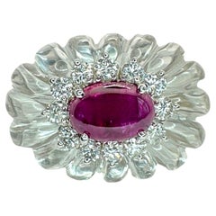 14k 1960's Bergkristall Diamant und Rubin Ring