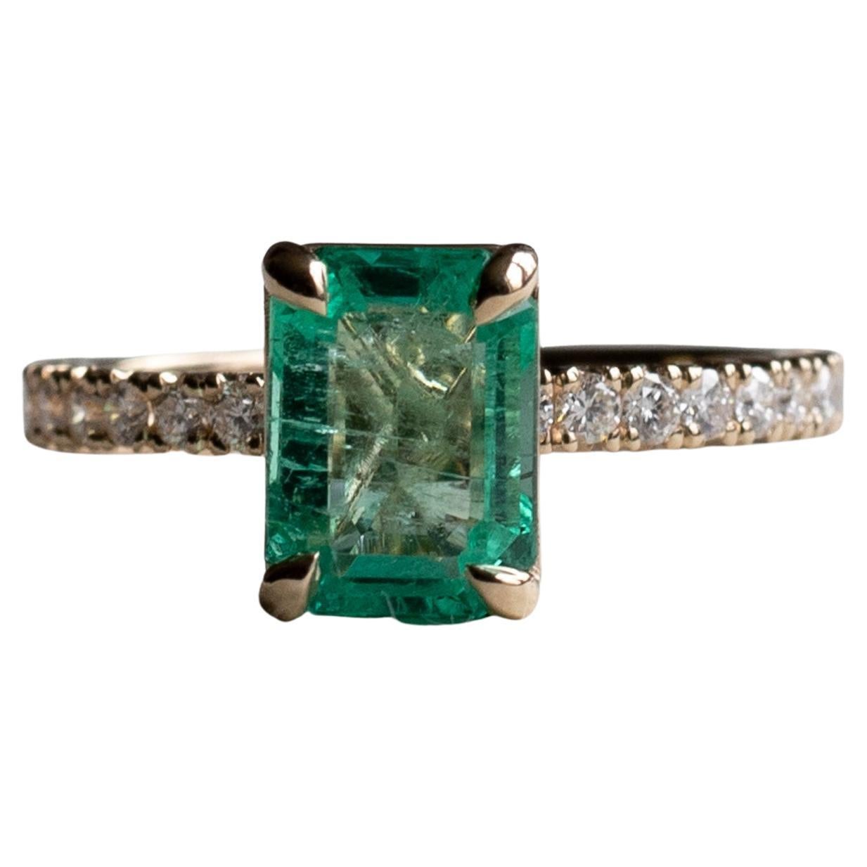 18k 2ct Emerald Diamond Ring, Emerald Engagement Ring
