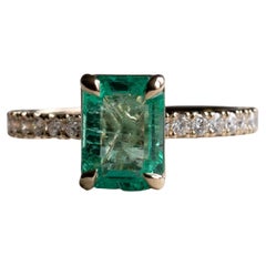 18k 2ct Emerald Diamond Ring, Emerald Engagement Ring