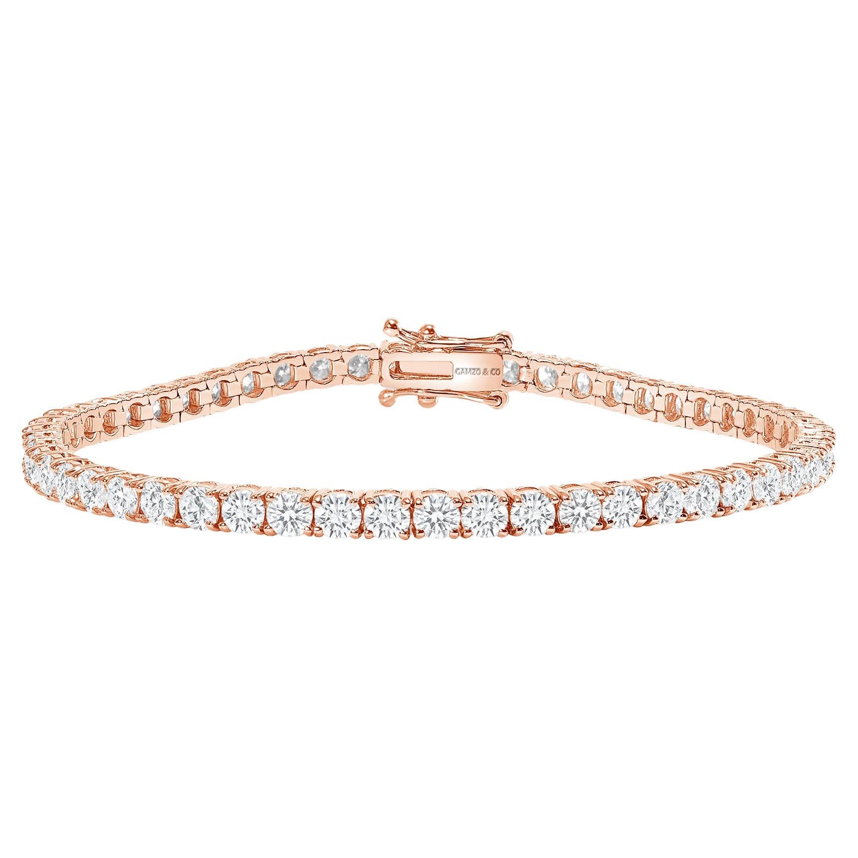 Bracelet tennis en or rose 14 carats avec diamants ronds de 2 carats en vente