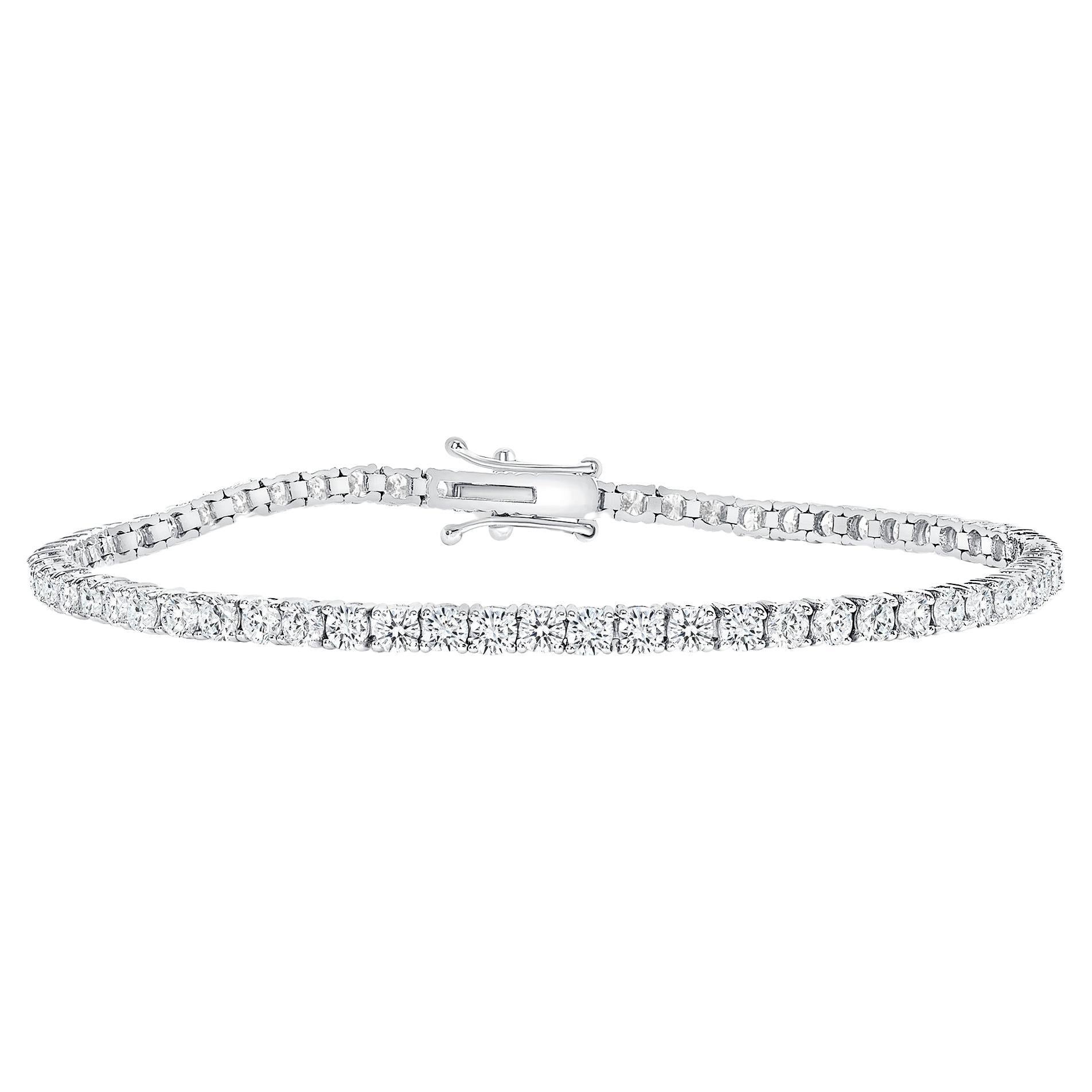 Bracelet tennis en or blanc 14 carats avec diamants ronds de 2 carats en vente