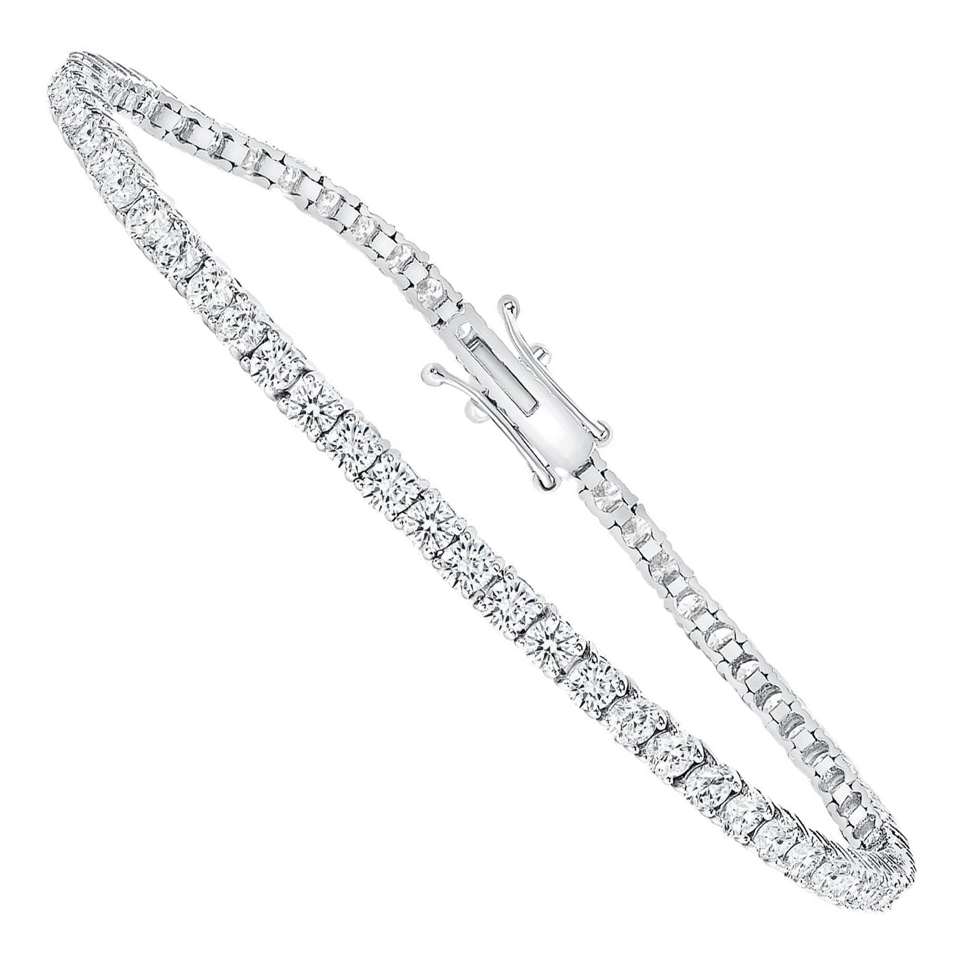 Pulsera de tenis con diamantes redondos de oro blanco de 14 quilates y 2 quilates