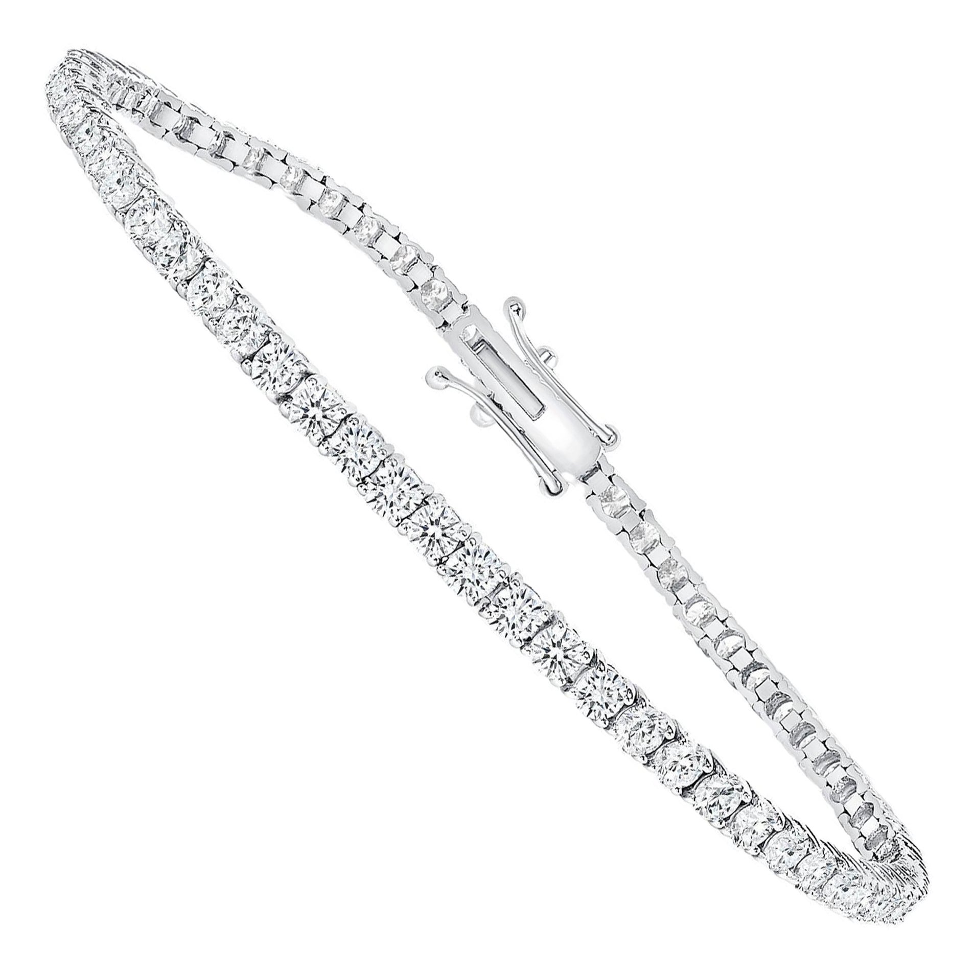 Pulsera de tenis con diamantes redondos de oro blanco de 14 quilates y 2 quilates