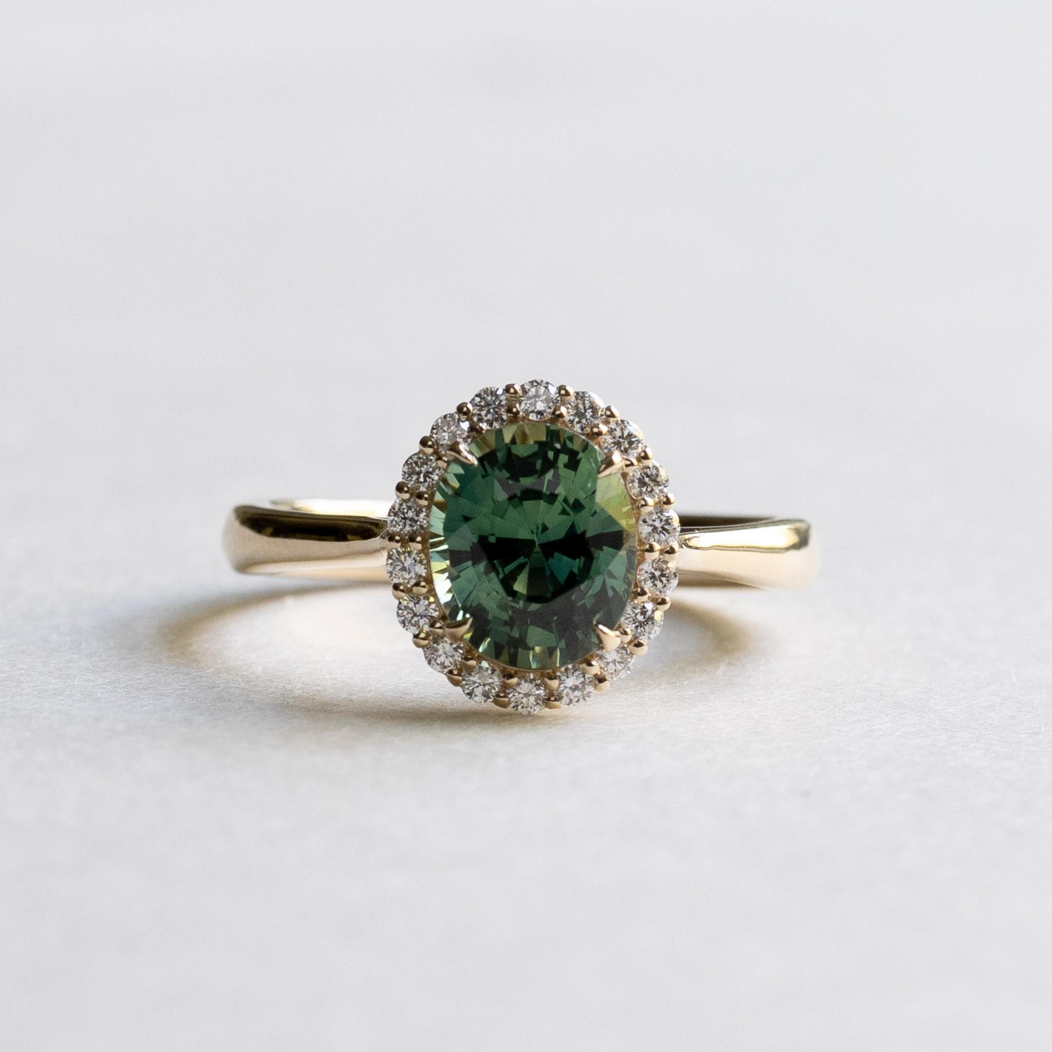 Contemporary 14K 2 CT Green Sapphire Halo Ring