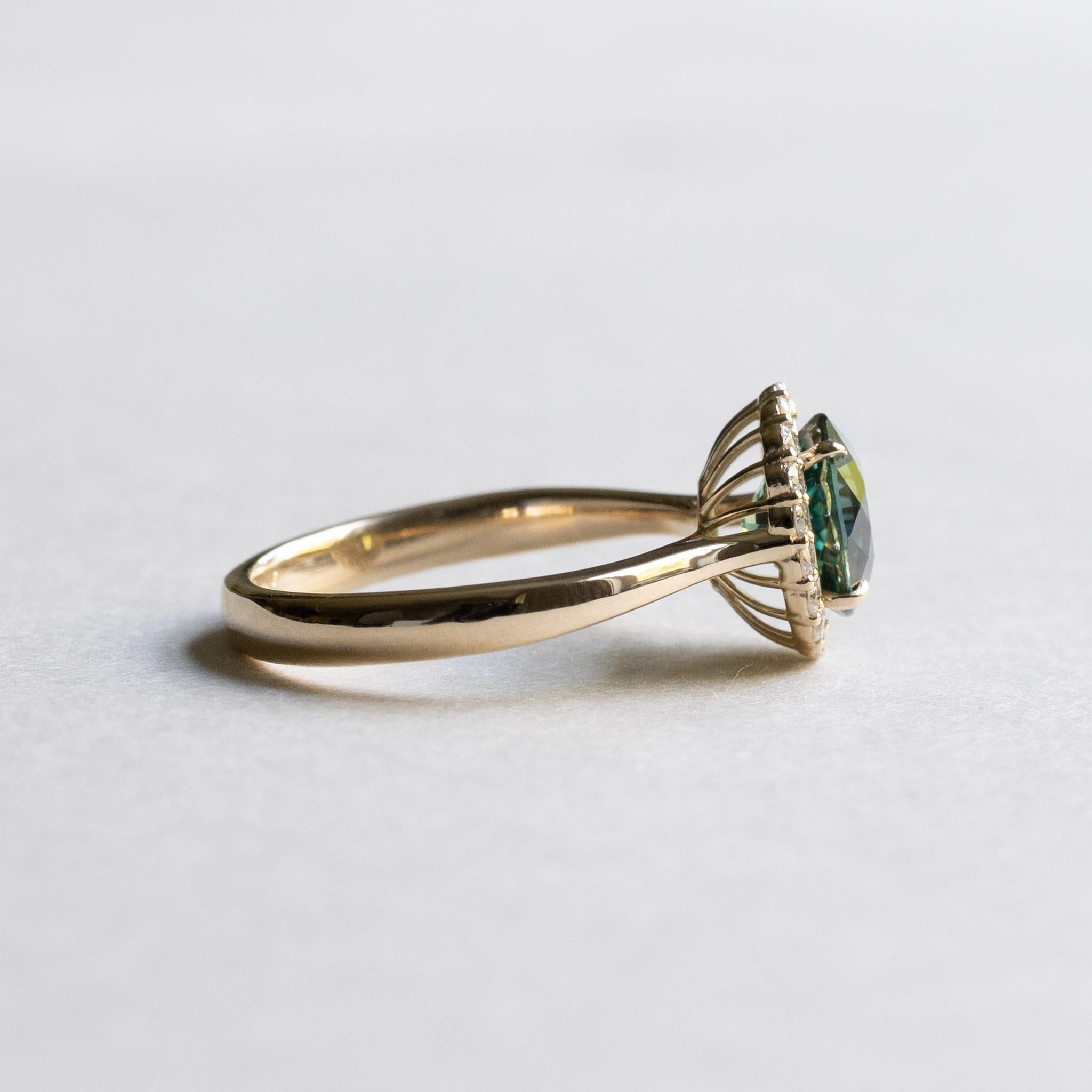 Oval Cut 14K 2 CT Green Sapphire Halo Ring