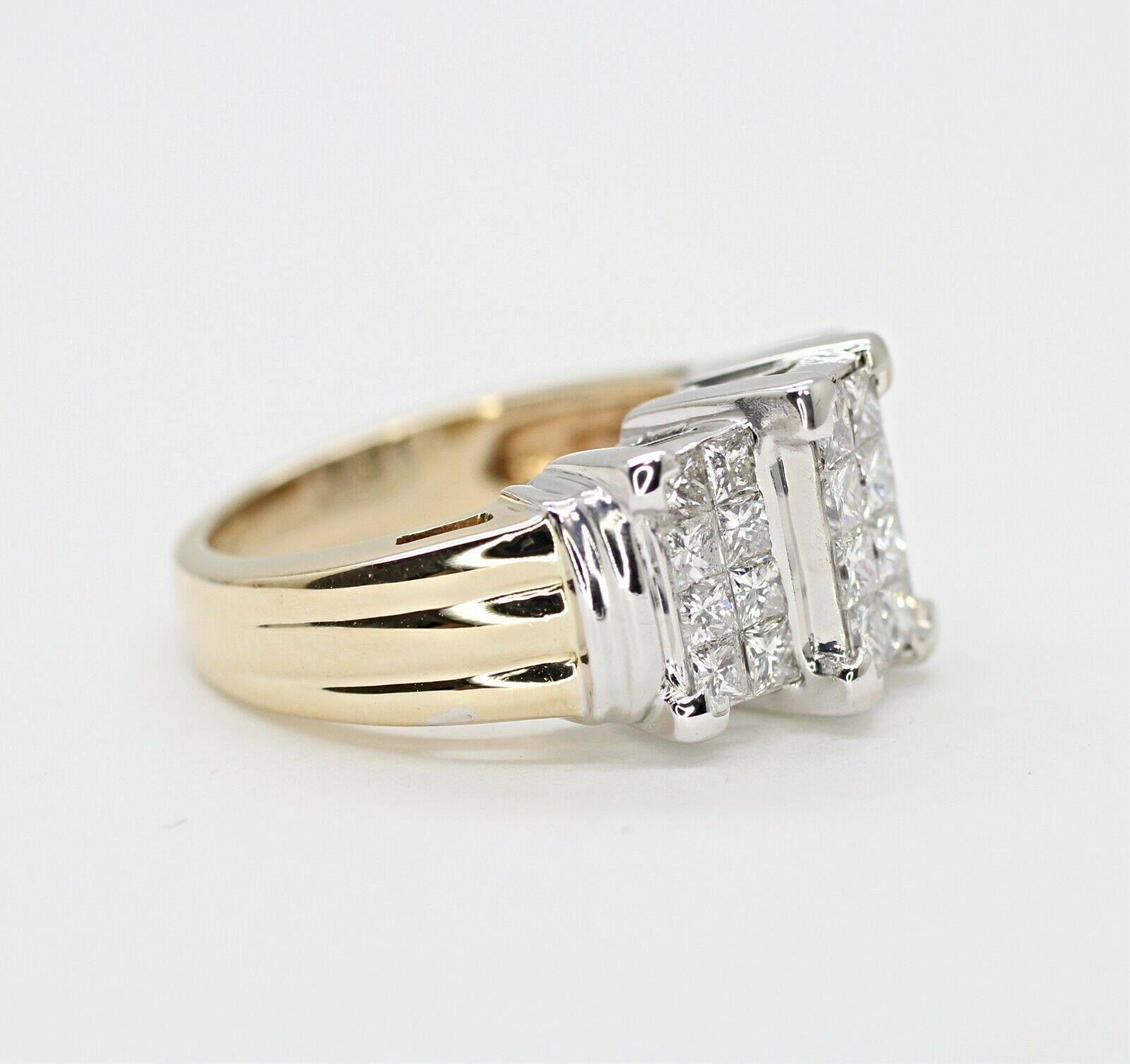 Modern 14 Karat 2-Tone 3-Stone Look Princess Cut Diamond Ring