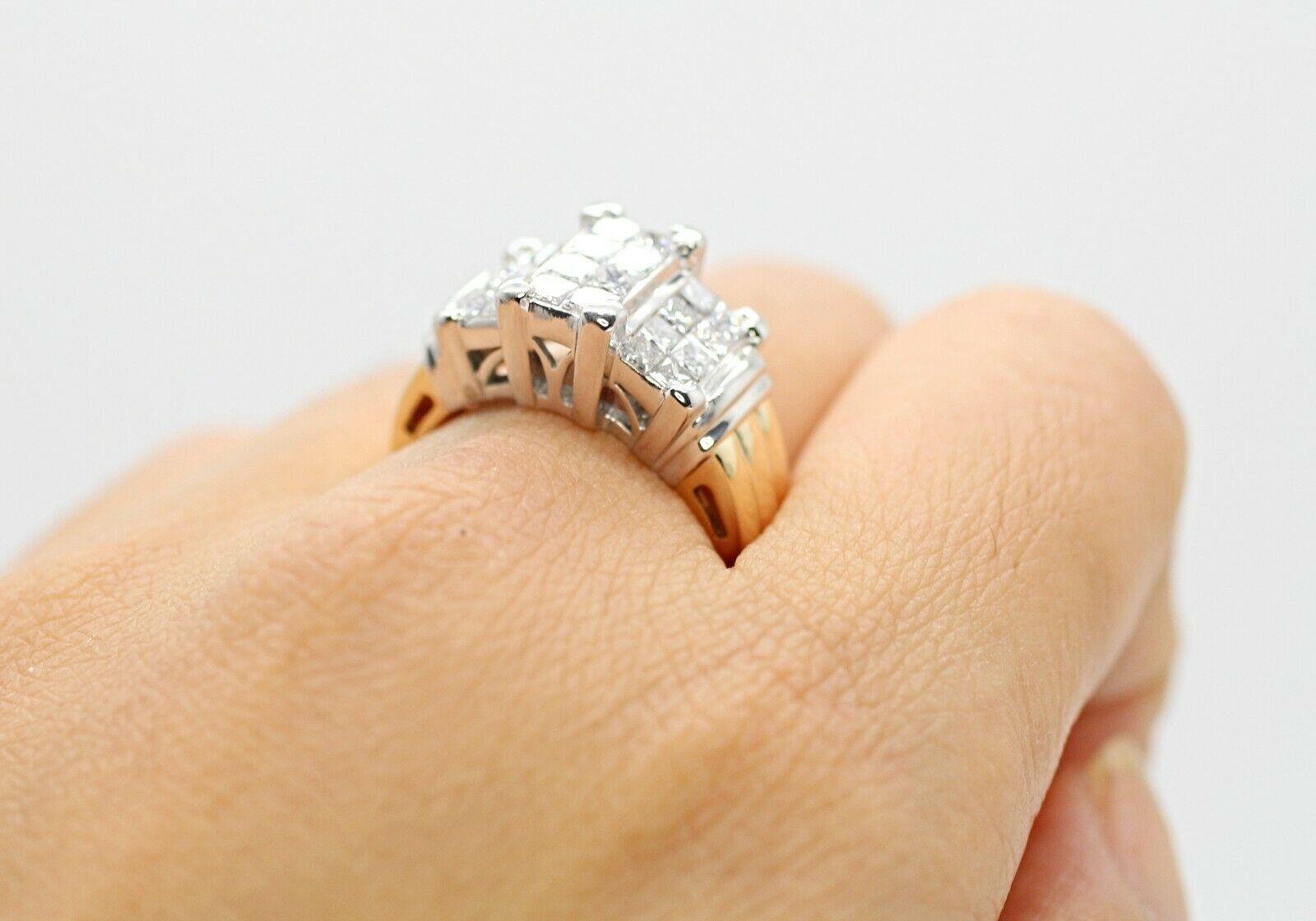 14 Karat 2-Tone 3-Stone Look Princess Cut Diamond Ring 2