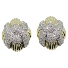14k 2 Tone Diamond Cluster "X" Earrings
