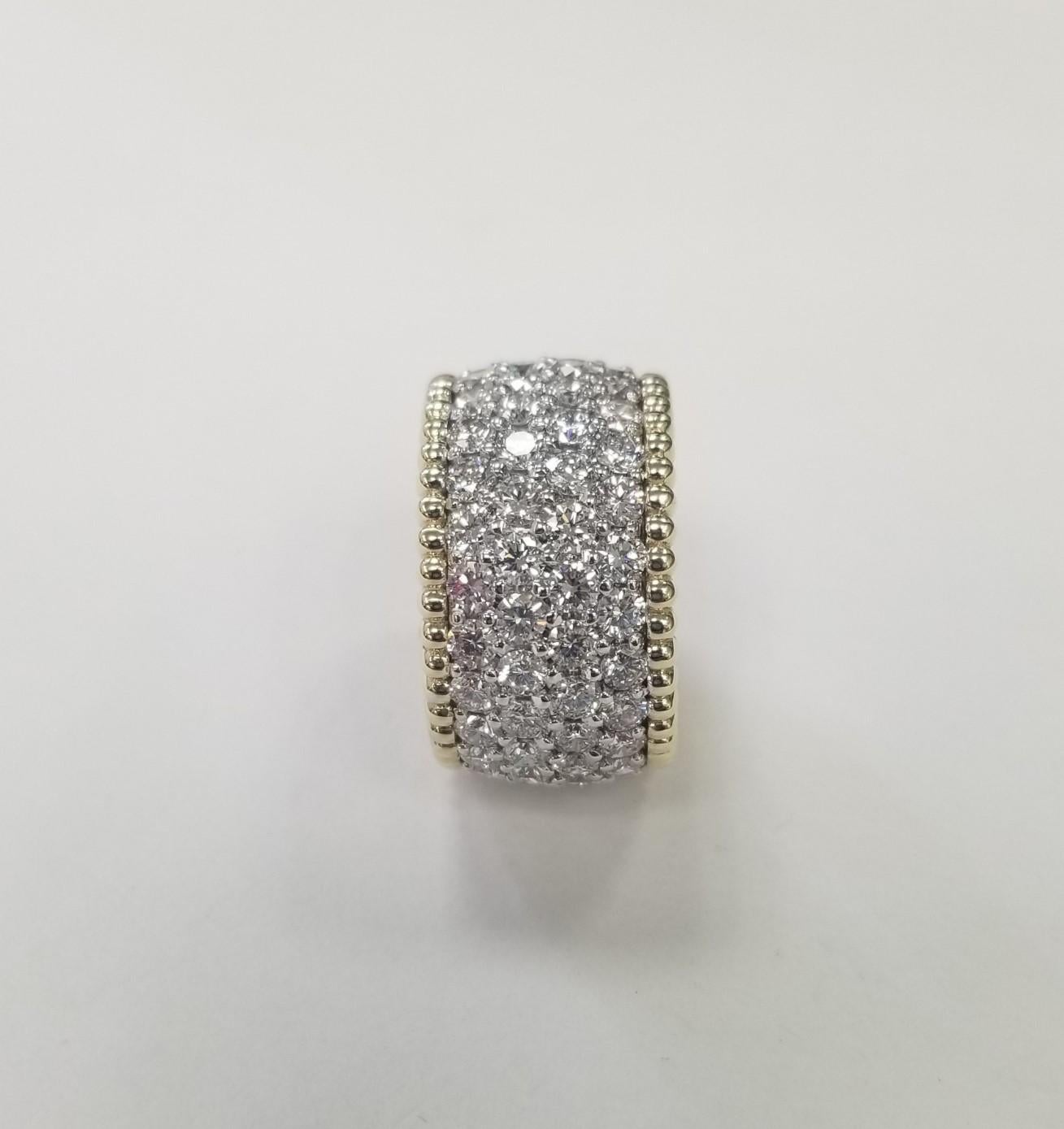 Contemporary 14k 2 tone Gold 4 Row Diamond Eternity Ring 7.03 carats For Sale