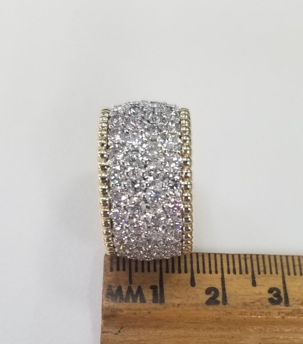 Round Cut 14k 2 tone Gold 4 Row Diamond Eternity Ring 7.03 carats For Sale