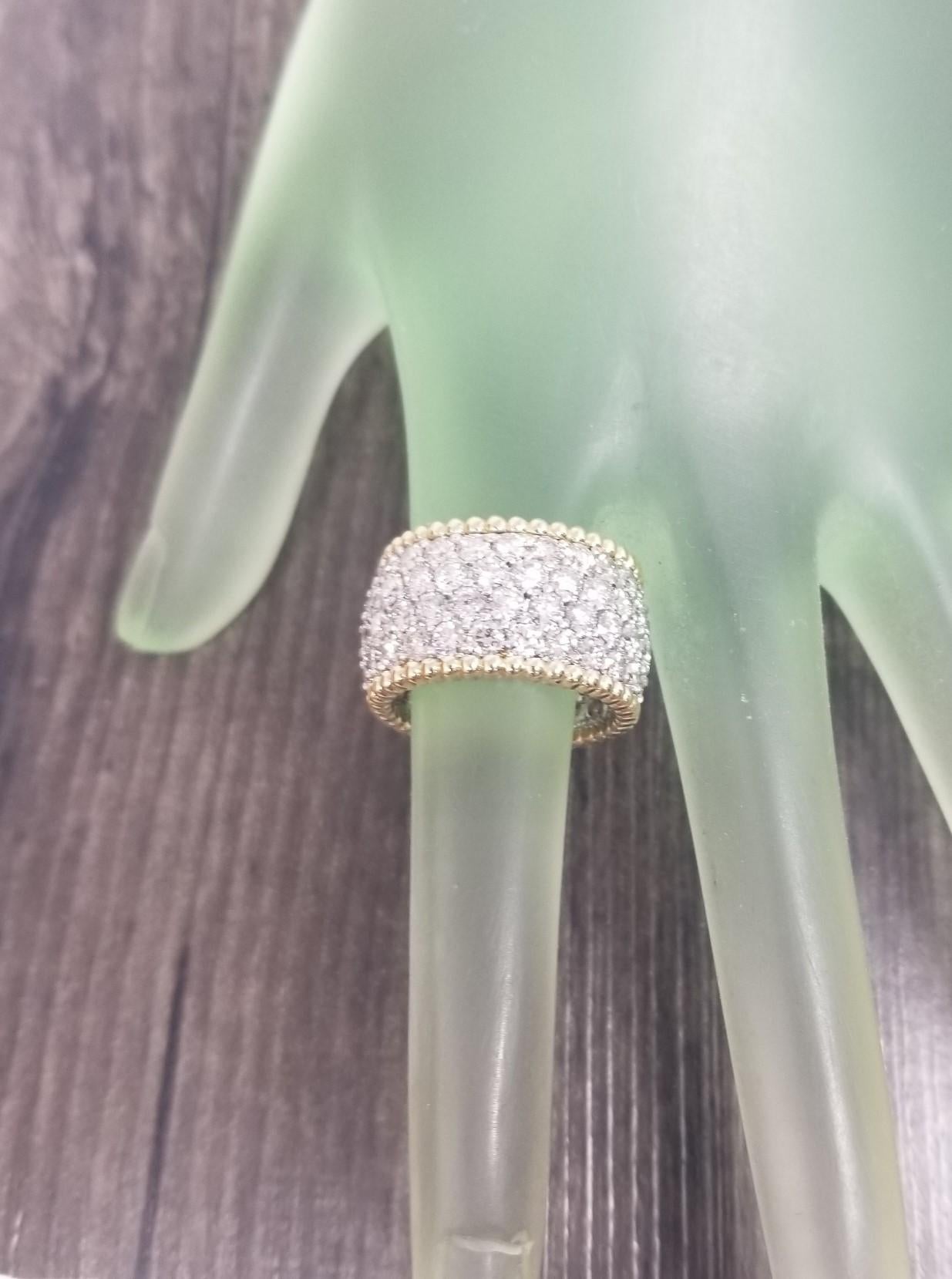 14k 2 tone Gold 4 Row Diamond Eternity Ring 7.03 carats In New Condition For Sale In Los Angeles, CA