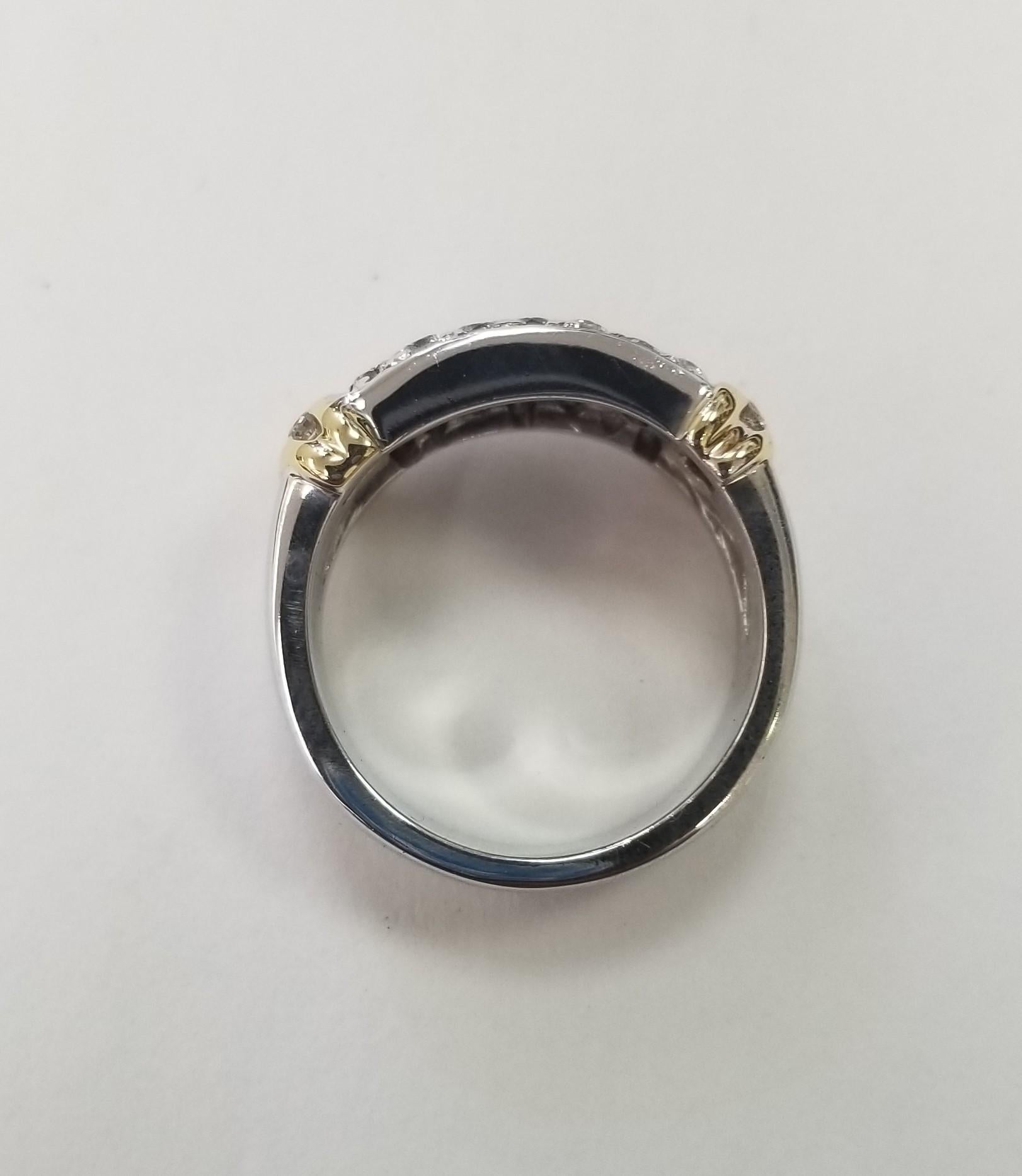 Round Cut 14k 2 tone Gold 5 Row Diamond Ring 1.00 carats For Sale