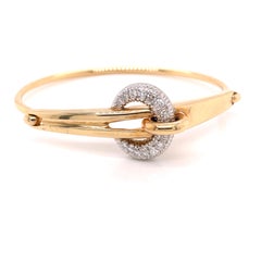14K 2-Tone Gold Diamond Buckle Bangle Bracelet .63ct