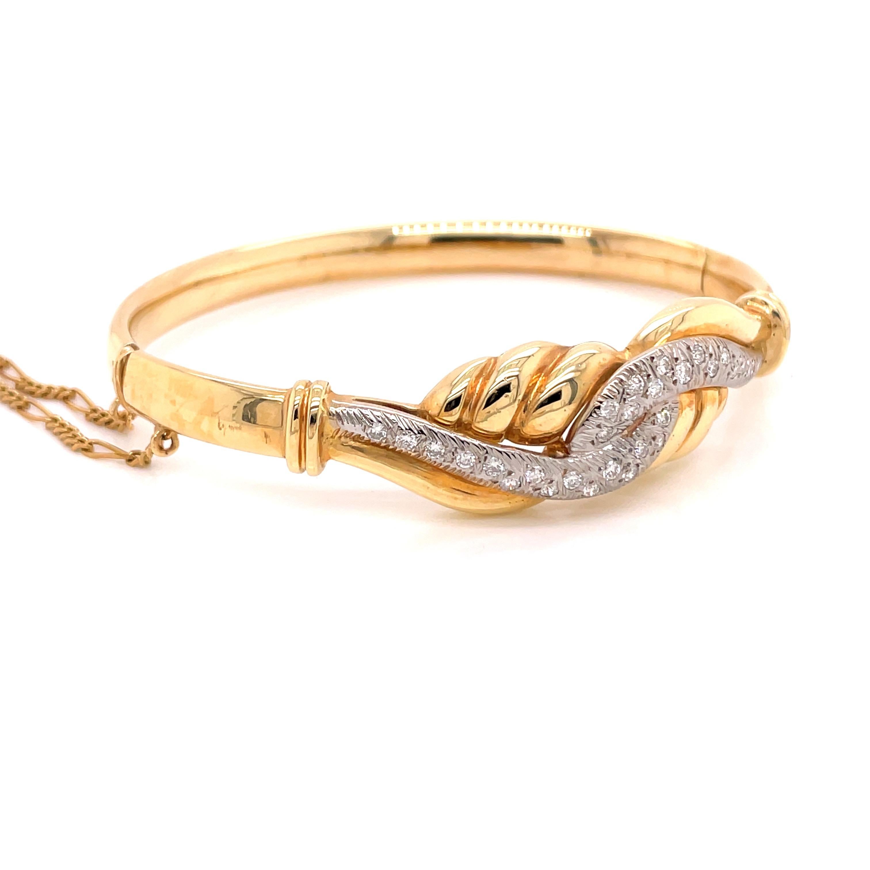 Contemporary 14K 2-Tone Gold Diamond Embrace Bangle Bracelet .50ct For Sale