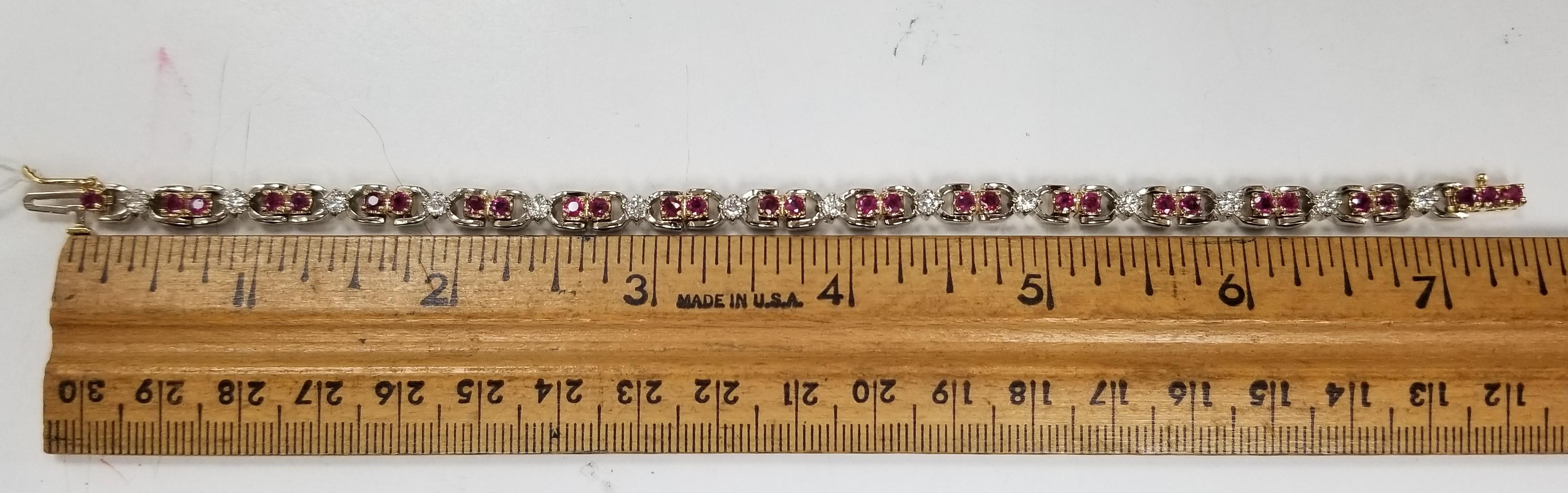 14k 2-Tone Gold Oval Ruby and Diamond Bracelet, Containing 25 Oval Rubies of Gem For Sale 1
