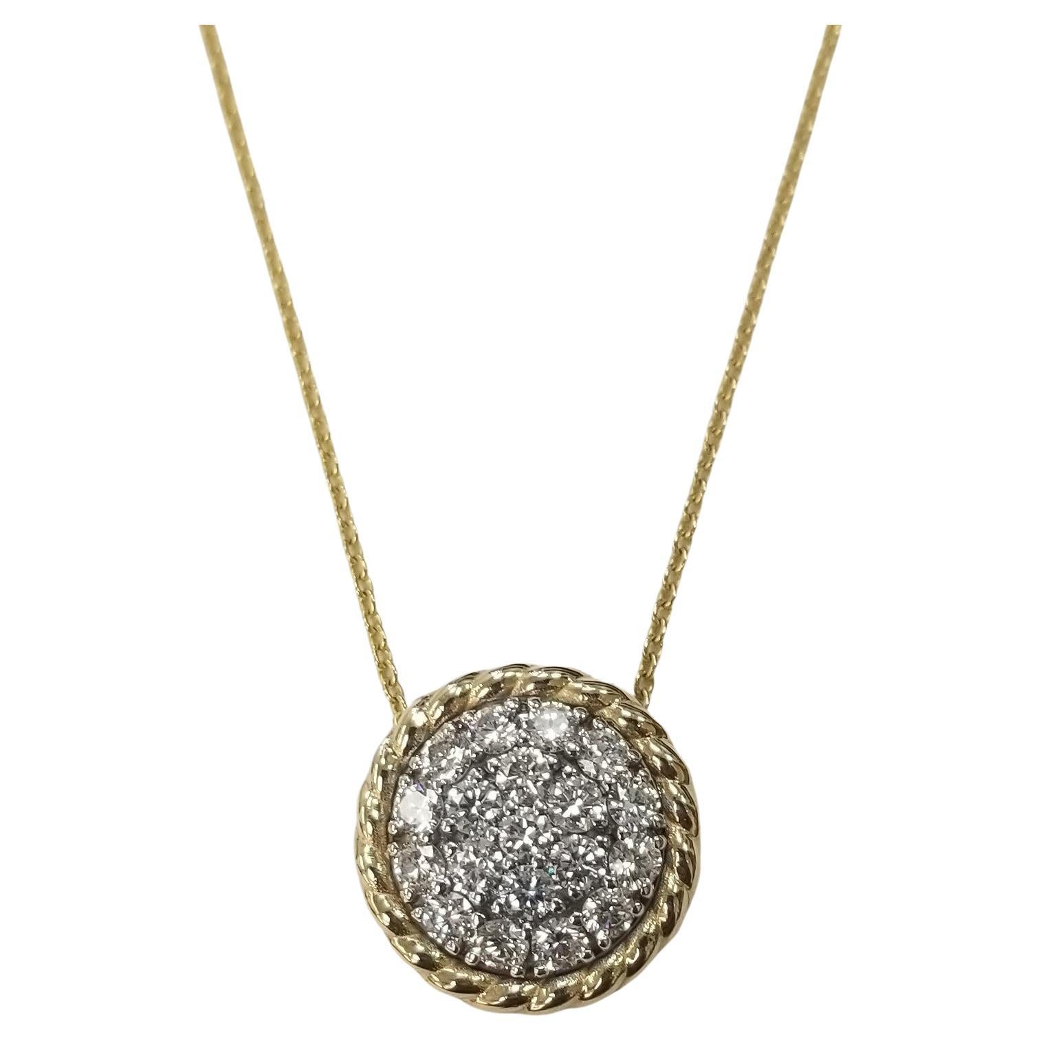 14k 2 tone gold rope pendant with diamond pave' on a 16 inch chain