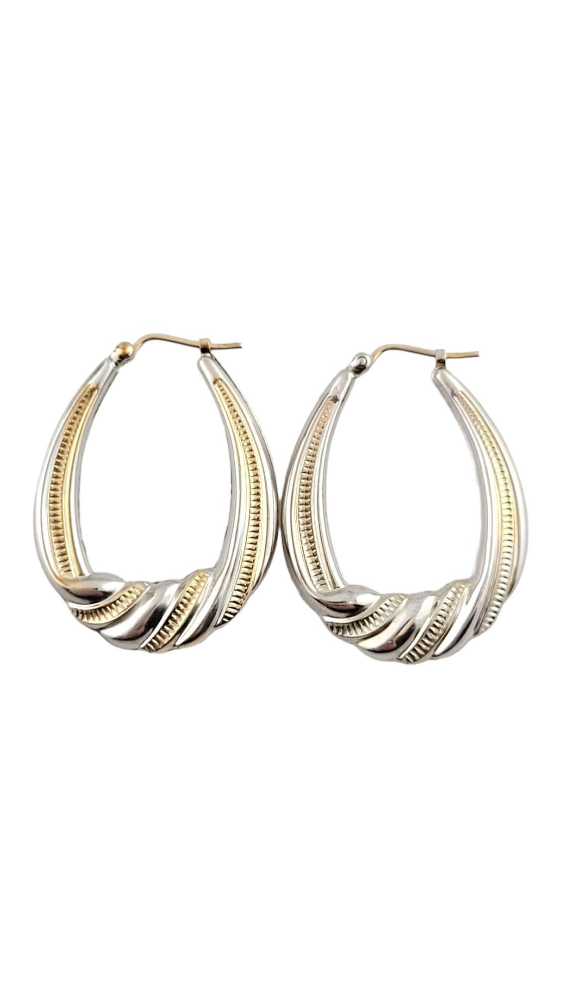 14K 2-Tone Yellow and White Gold Twisted Hoop Earrings #16128 In Good Condition For Sale In Washington Depot, CT