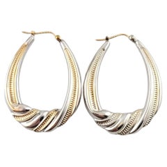 14K 2-Tone Yellow and White Gold Twisted Hoop Earrings #16128