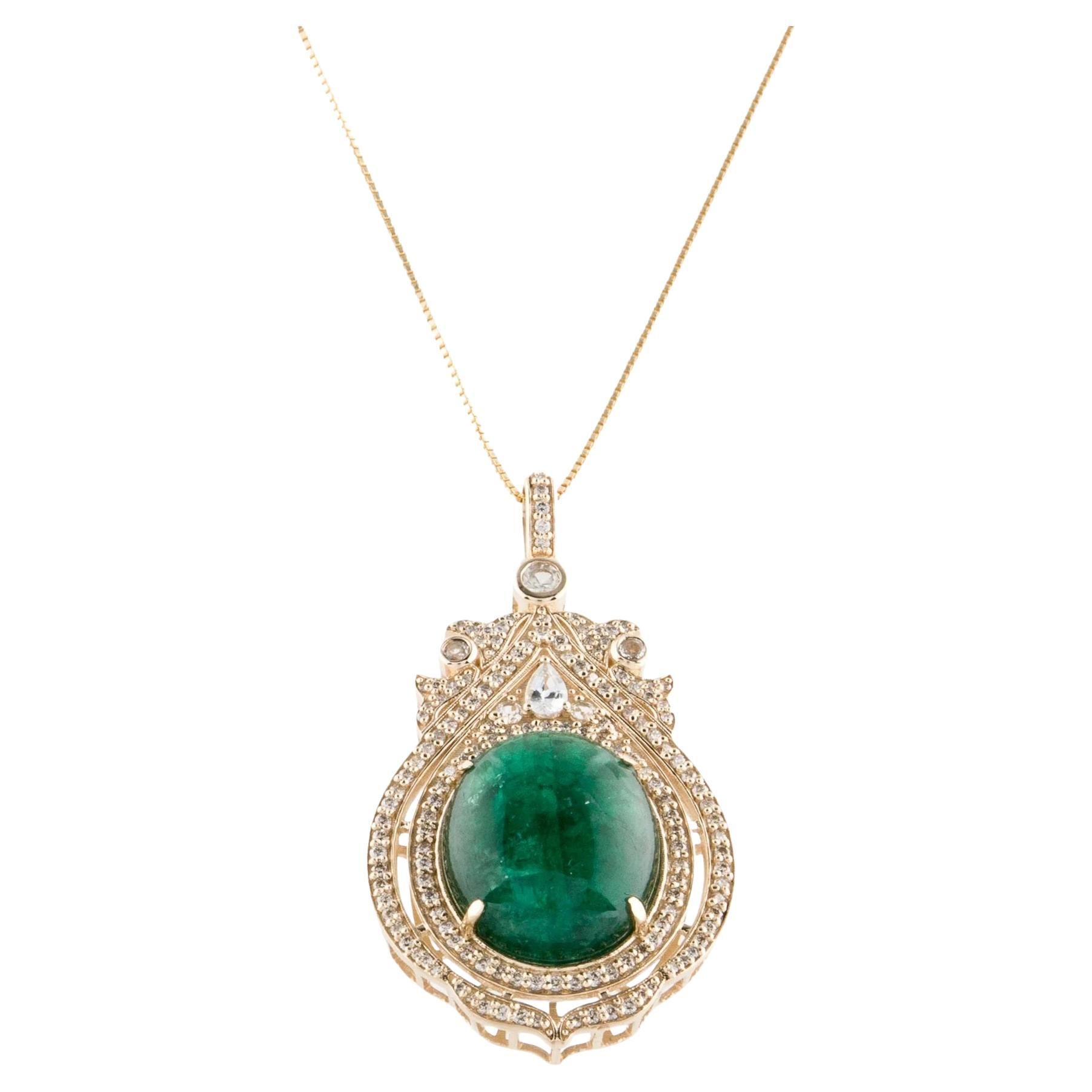 14K 20.05ctw Emerald, Sapphire & Diamond Pendant Necklace, Round Brilliant Sapph