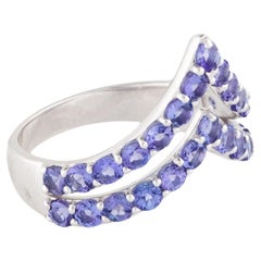 14K 2.00ctw Tanzanite V Band Size 7.5  Rhodium-Plated White Gold  Round