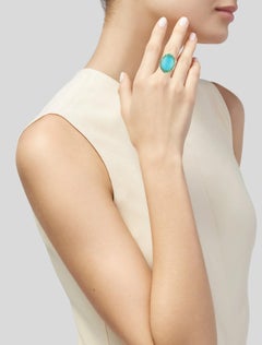 14K 21.39ct Turquoise, Emerald & Diamond Cocktail Ring Size 7  Oval Turquoise