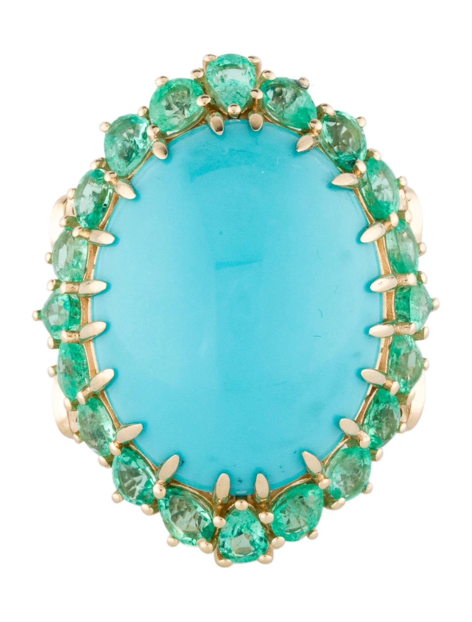 Artist 14K 21.39ct Turquoise, Emerald & Diamond Cocktail Ring Size 7  Oval Turquoise For Sale