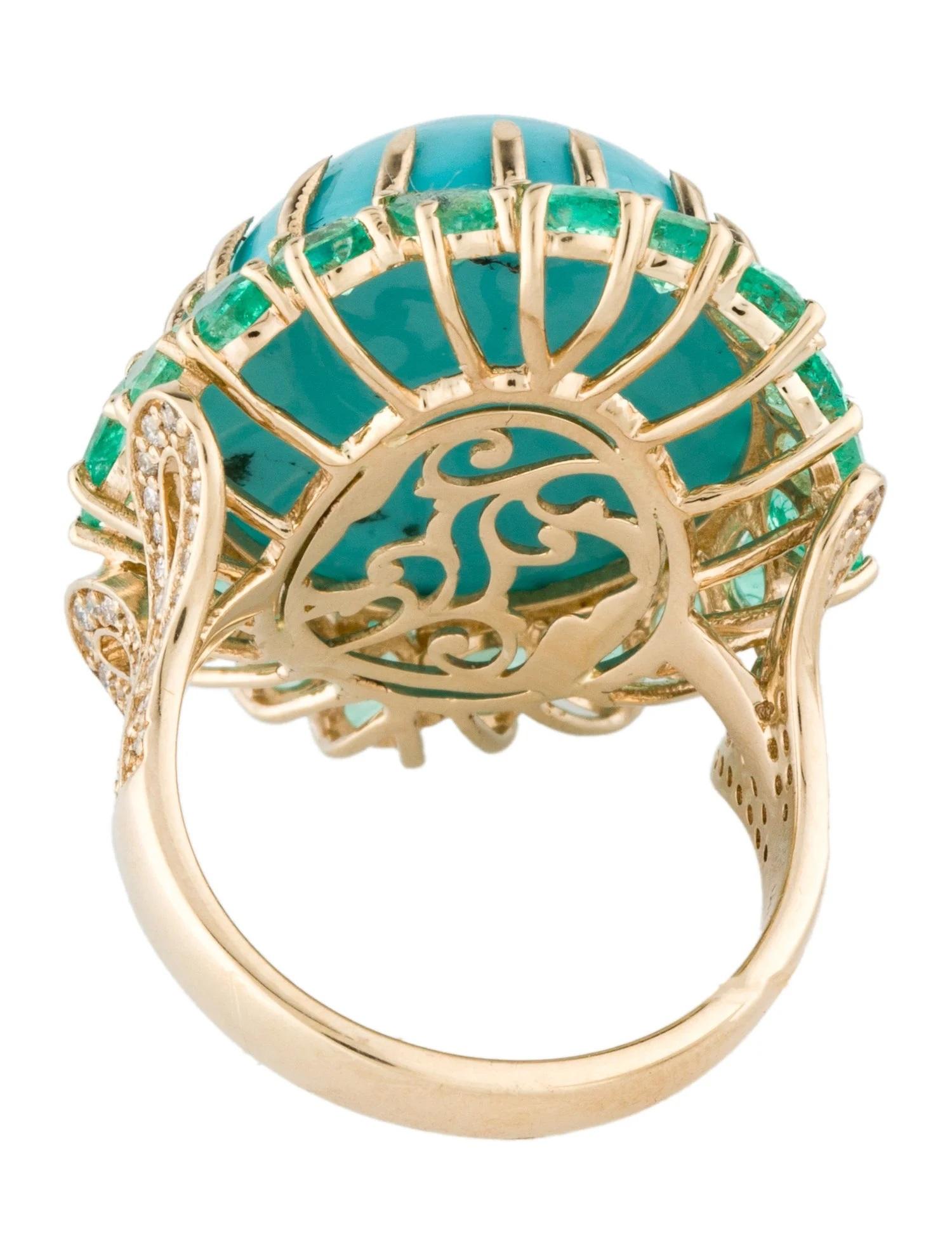 Emerald Cut 14K 21.39ct Turquoise, Emerald & Diamond Cocktail Ring Size 7  Oval Turquoise For Sale