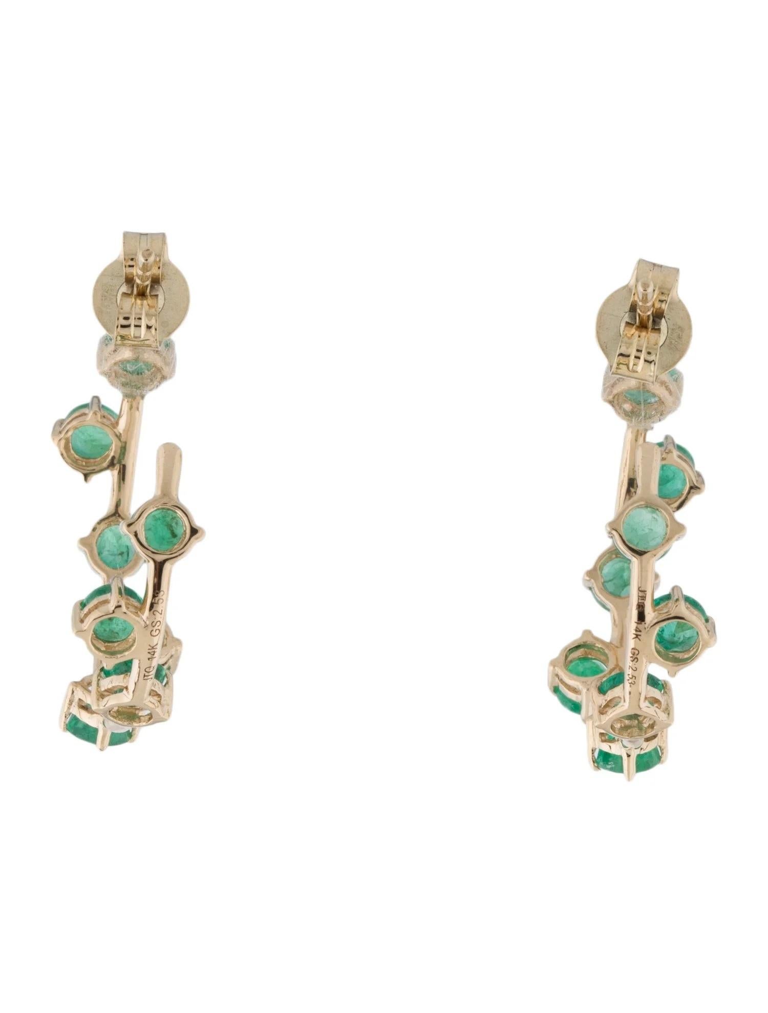 Artist 14K 2.16ctw Emerald Inside-Out 3/4 Hoop Earrings,  Round Modified Brilliant Emer