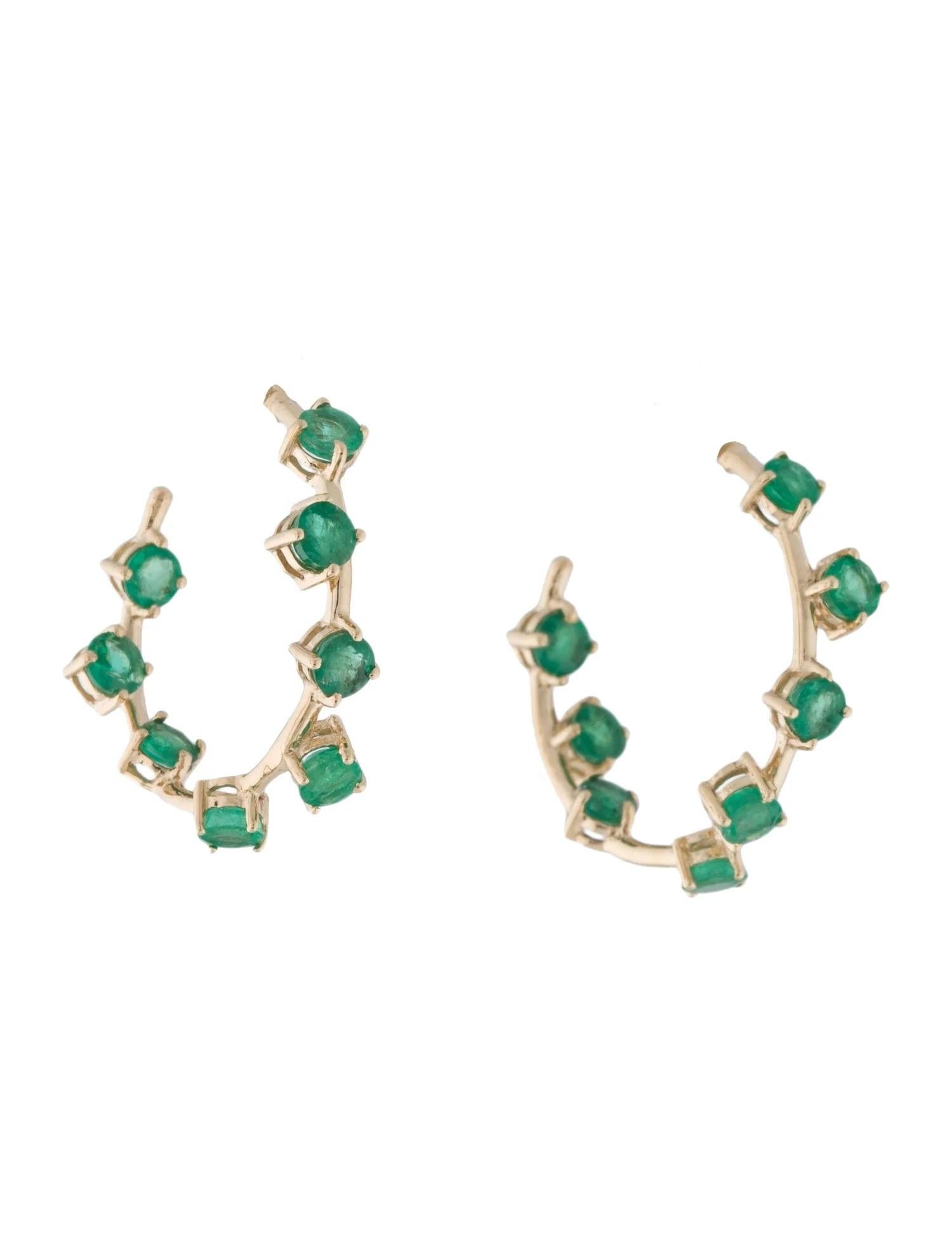 Round Cut 14K 2.16ctw Emerald Inside-Out 3/4 Hoop Earrings,  Round Modified Brilliant Emer
