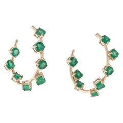 14K 2.16ctw Emerald Inside-Out 3/4 Hoop Earrings,  Round Modified Brilliant Emer
