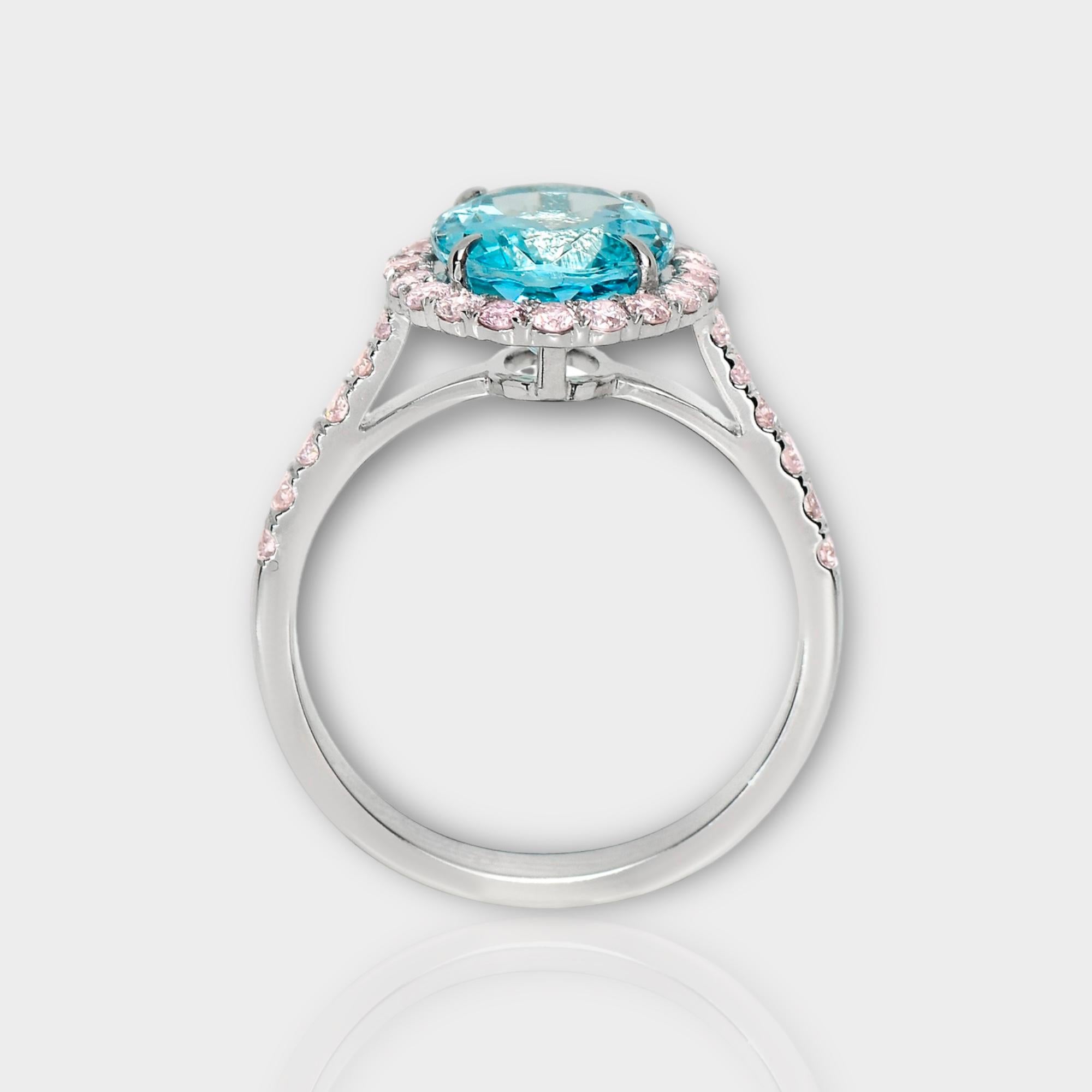 Women's IGI 14K 2.50 Ct Aquamarine&Pink Diamonds Antique Art Deco Style Engagement Ring For Sale