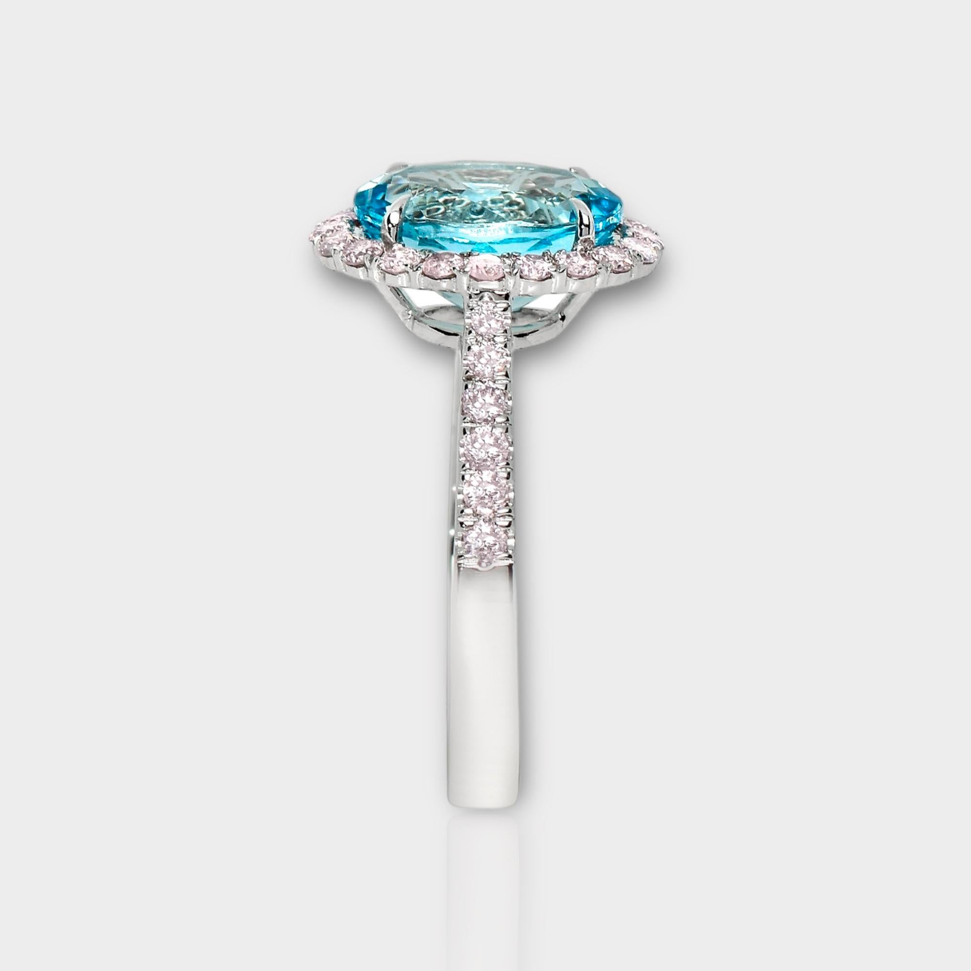 IGI 14K 2.50 Ct Aquamarine&Pink Diamonds Antique Art Deco Style Engagement Ring For Sale 1