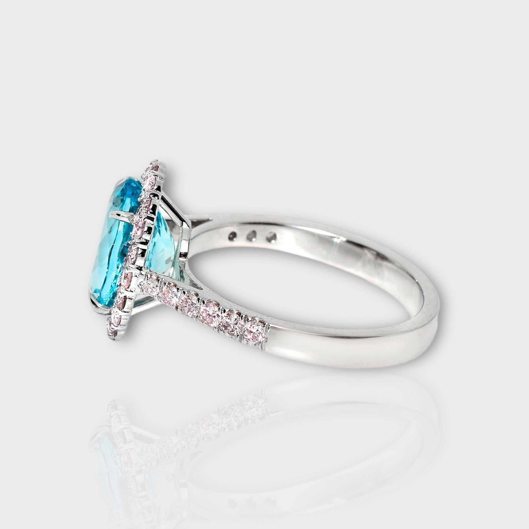 Contemporary IGI 14K 2.50 Ct Aquamarine&Pink Diamonds Antique Art Deco Style Engagement Ring For Sale