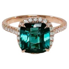 IGI 14K 2.51 Ct Indicolite Tourmaline Antique Art Deco Style Engagement Ring