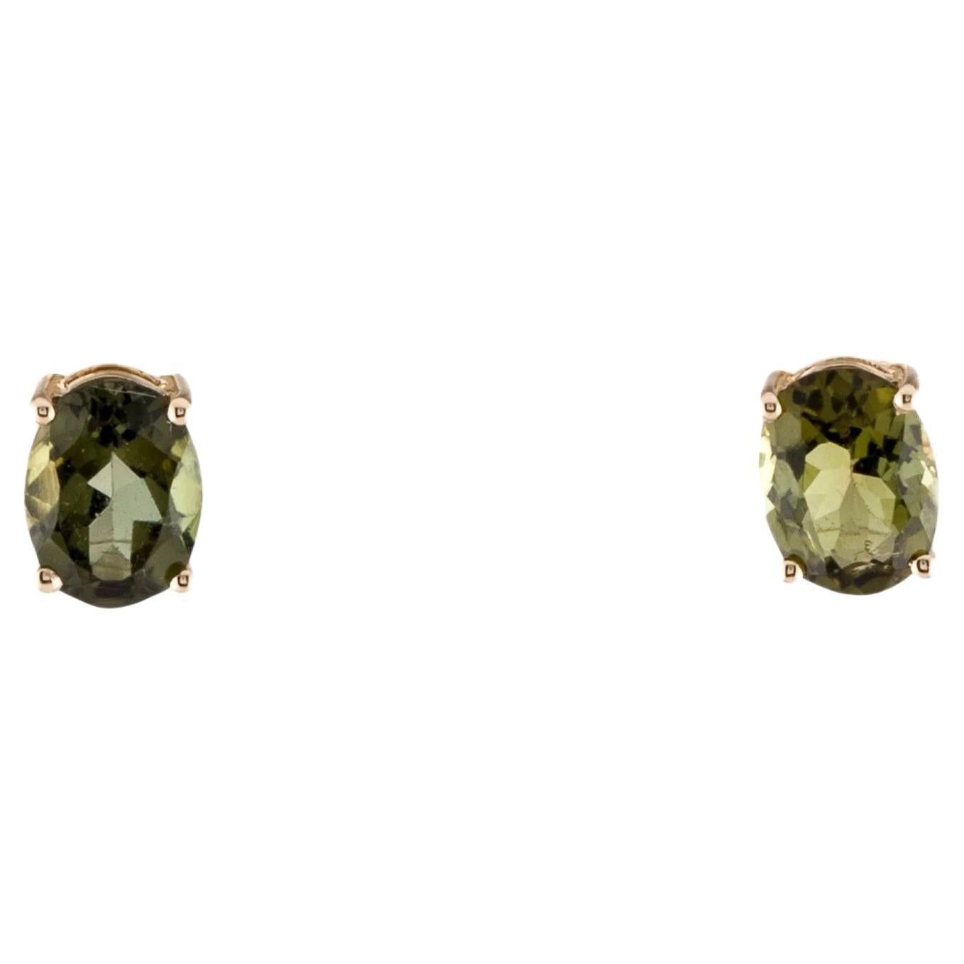 14K 2.54ctw Tourmaline Stud Earrings  Oval Modified Brilliant Gemstones  Green For Sale