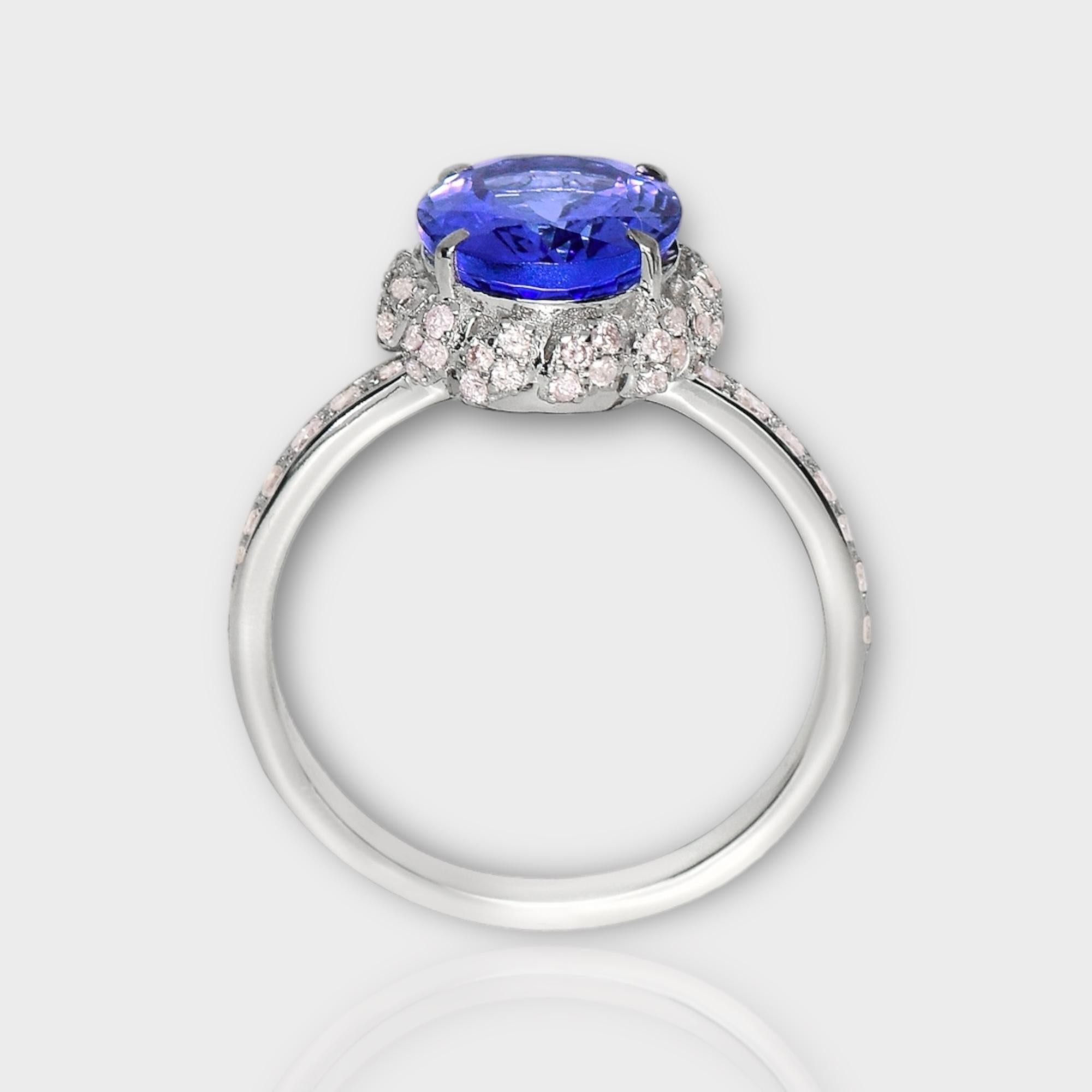 Oval Cut 14K 2.67 ct Tanzanite&Pink Diamond Antique Art Deco Engagement Ring For Sale