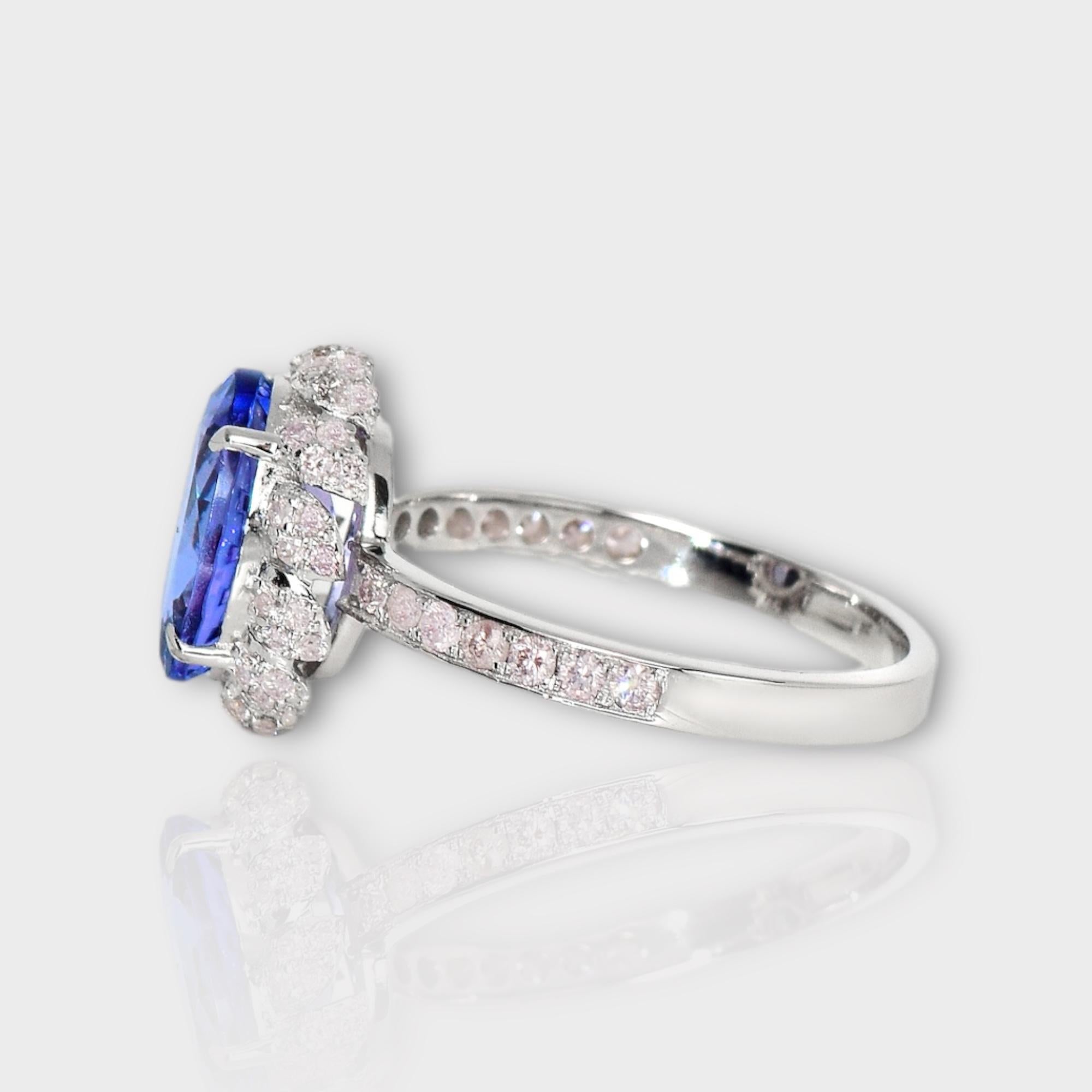 Women's 14K 2.67 ct Tanzanite&Pink Diamond Antique Art Deco Engagement Ring For Sale