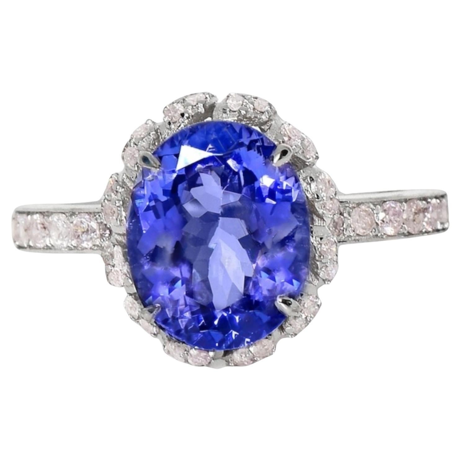 14K 2.67 ct Tanzanite&Pink Diamond Antique Art Deco Engagement Ring en vente