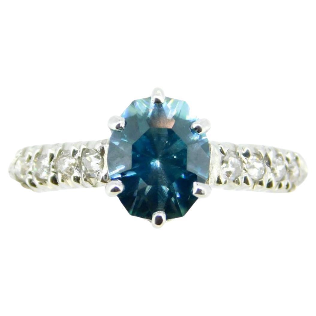 14K 2.88ct Blue Zircon & Diamond Ring For Sale