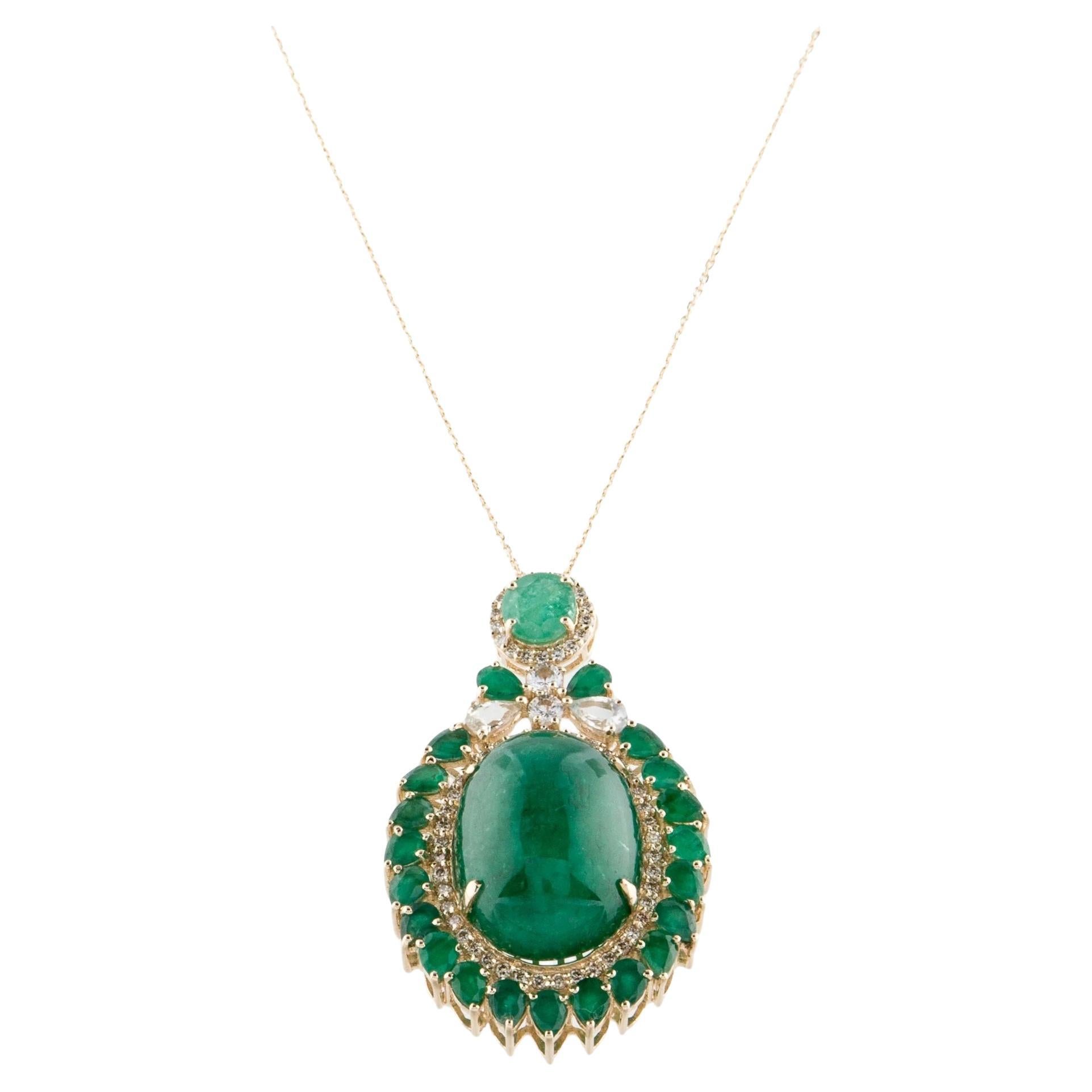 14K 29.20ctw Emerald, Sapphire & Diamond Pendant Necklace, Pear Brilliant Sapphi
