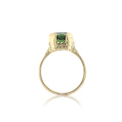 14K 2.94 carat Green Tourmaline Ring hand engraved size 5.25
