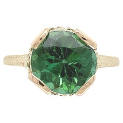 14K 2.94 carat Green Tourmaline Ring hand engraved size 5.25