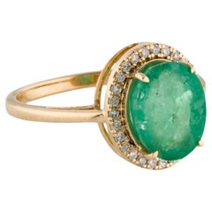 14K 2.97ct Emerald & Diamond Cocktail Ring - Size 7 - Stunning Statement Piece
